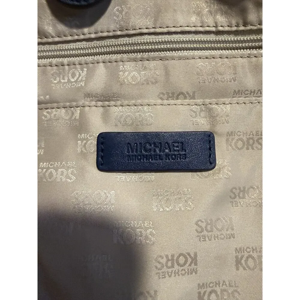 Michael Kors Fulton Large Navy Blue Pebbled Leather Hobo Shoulder Bag Gold